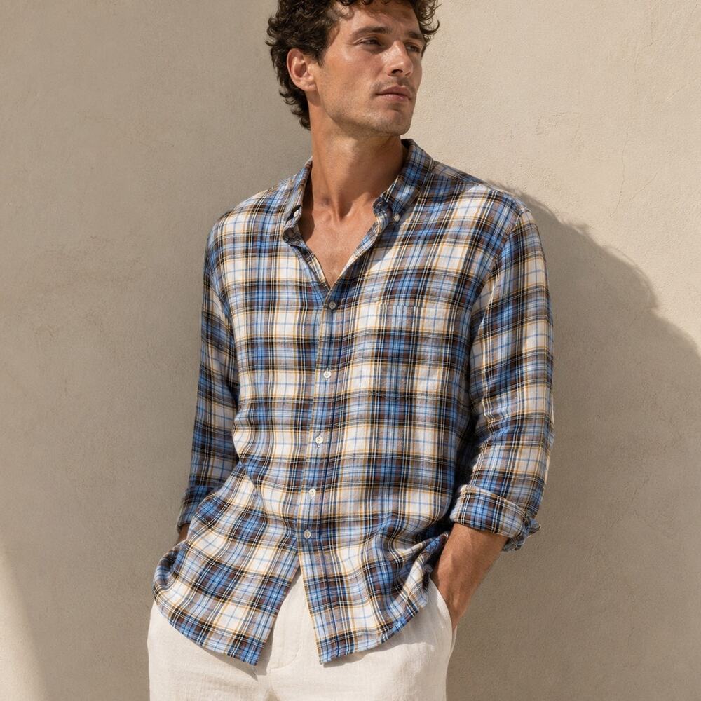 Vince Men's 100% Linen Button Down Shirt Plaid size 2XL